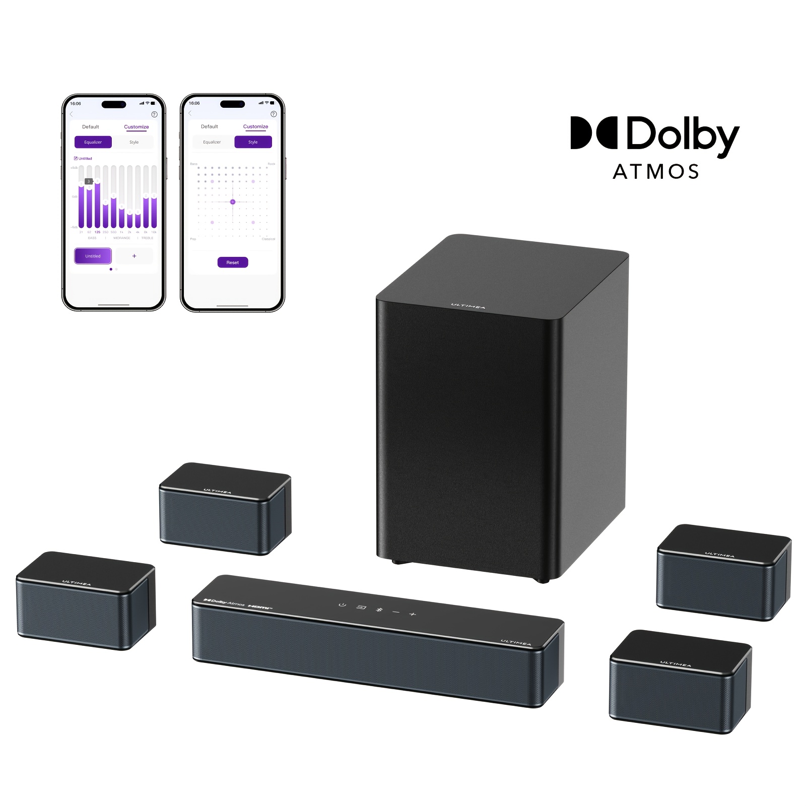 Image of Ultimea 7.1 Surround Sound System With , 460w Sound Bar, 6.5" Subwoofer, 4 Wired Surround Speakers, App Control, Home Theater Audio For Tv