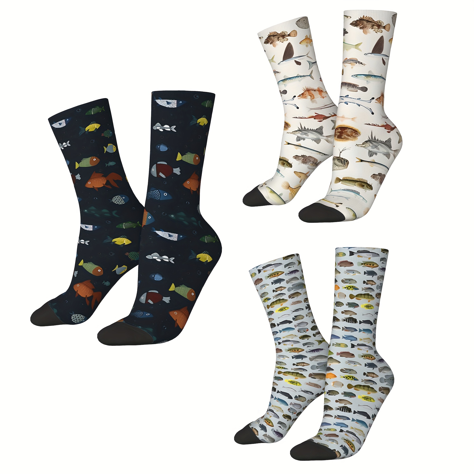 

1 Pair Of Unisex Harajuku Vintage Style Novelty Fish Themed Crew Socks, Trendy 3d Digital Printed Men Women Socks, Crazy Funny Socks For Gifts