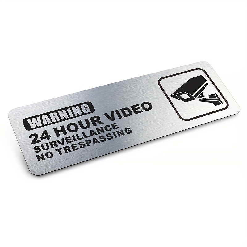 Image of 1pc 24-hour Video Surveillance Sign, Brushed Aluminum Plastic Wall Sticker, Creative Minimalist Sign, Safety Warning Metal Sign, 9*2.95 Inches (23*7.5cm)