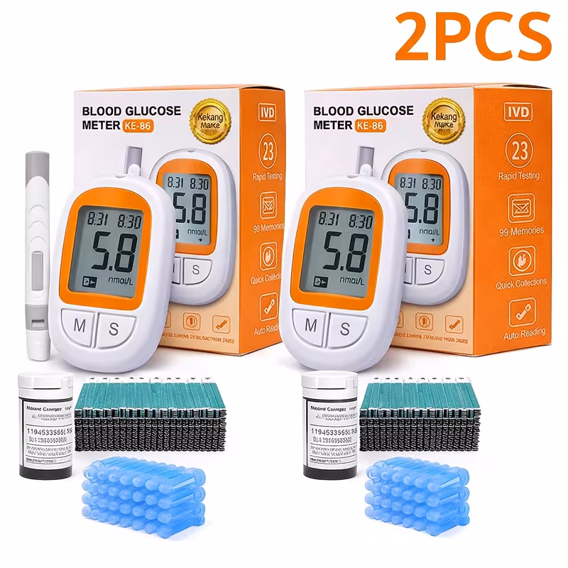 2pcs blood meter kit 2 monitor 2 needle 100 test strips 100 needles large display quick results required usb for home and travel great valentines gift Product details 0