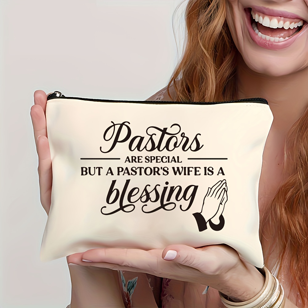 

1pc Pastor's Wife Is A Blessing Print Makeup Bag, Zipper Bag, Travel Cosmetic Bag, Pencil Bag, Stationery Supplies Bag, Gift, Multi-functional Bag, Pastor Wife Appreciation Gift