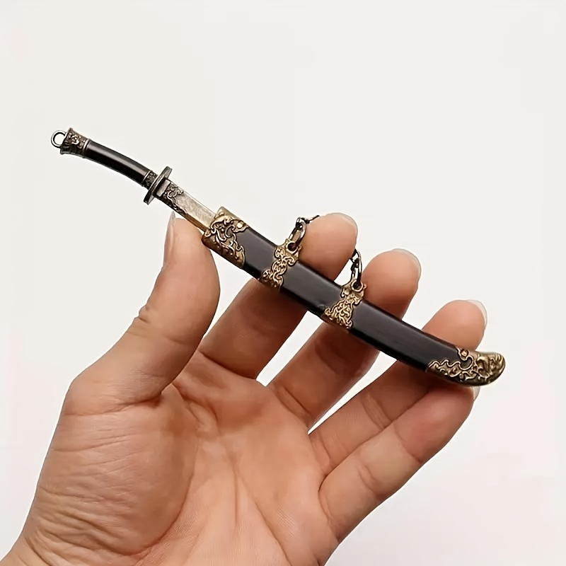7pcs mini sword keychain set with sheath yellow alloy collectors 18 details 5