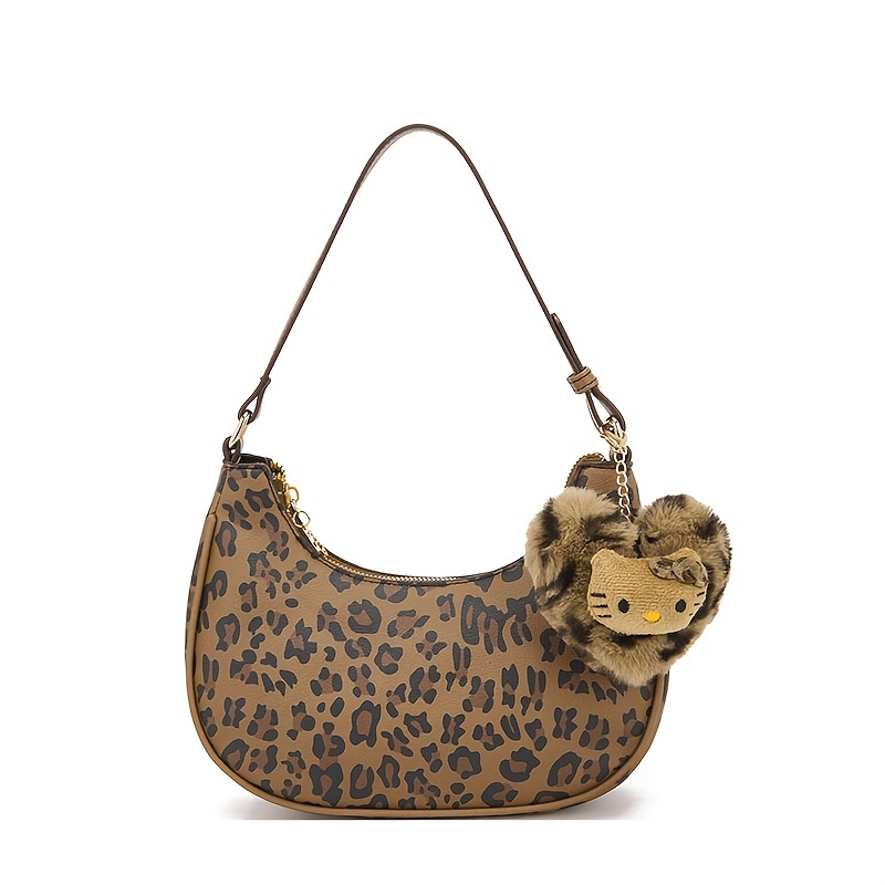 

Hello Kitty Leopard Print Underarm Bag - Lightweight Leather Crescent Shoulder Purse - Perfect Christmas Or Birthday Gift