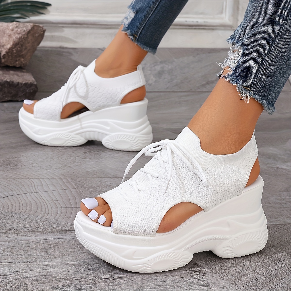 Women s Summer Platform Wedge Sandals Breathable Knit 1