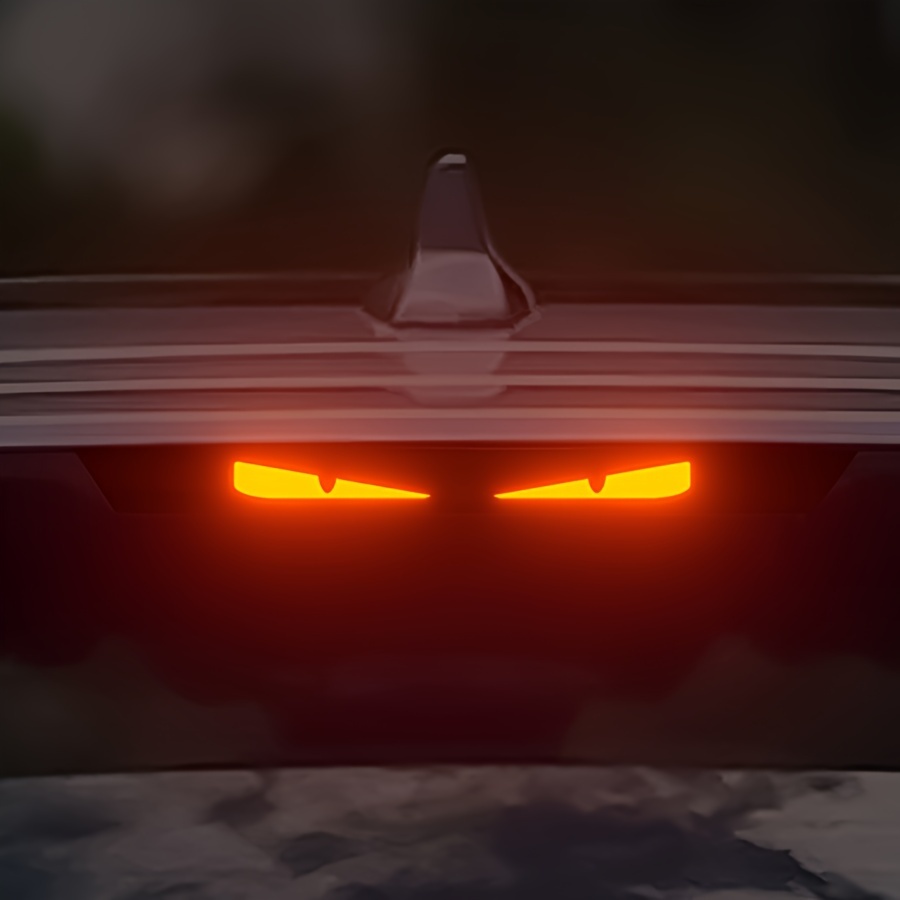 Monster Eyes Car Rear Light Sticker - Cartoon Devil Eyes Tail Light Decal, Carbon Fiber Pattern, Transparent Night Projection, Fun Horror Theme, Self-Adhesive, Single Use, for Plastic and Glass Surfaces, Animal and Fantasy Themed Decal