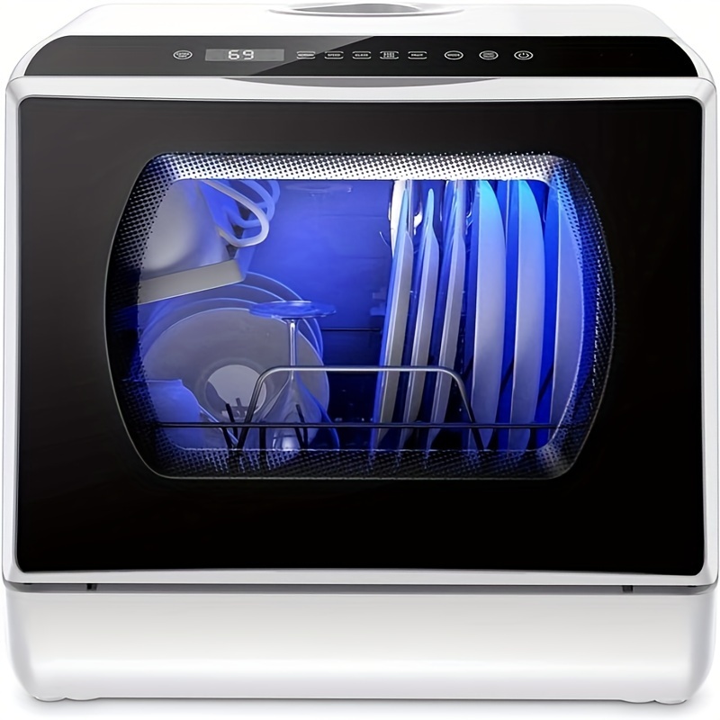 TEMU Dishwasher, Countertop Portable Dishwasher With 5 Liter Built-in And Air Dry, 5 Wash Programs, Care, Glass Door And Fruit Wash