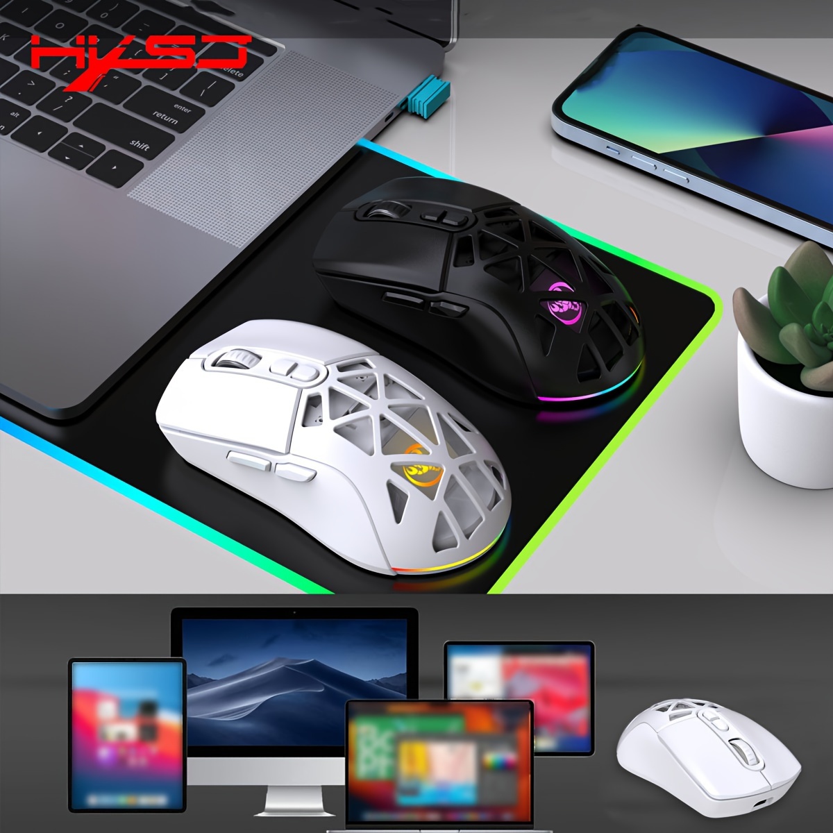 

Hxsj New Dual-mode Wireless Mouse With Replaceable Magnetic Cover, Rgb Lighting, Photoelectric Mouse, Rechargeable, Suitable For Home, Office, And Gaming