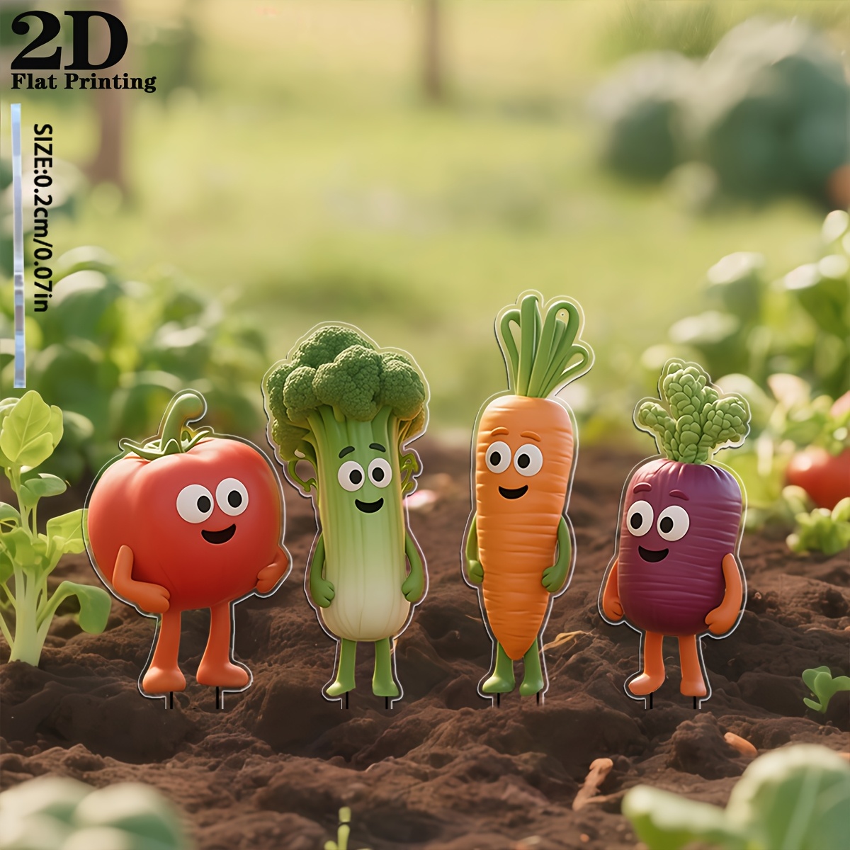 TEMU 2D Plat - 【2D Plat】 2D Plat - [2D Plat] 2D Plat, Ensemble de 4 décorations de jardin en acrylique avec des légumes parlants amusants, Convient