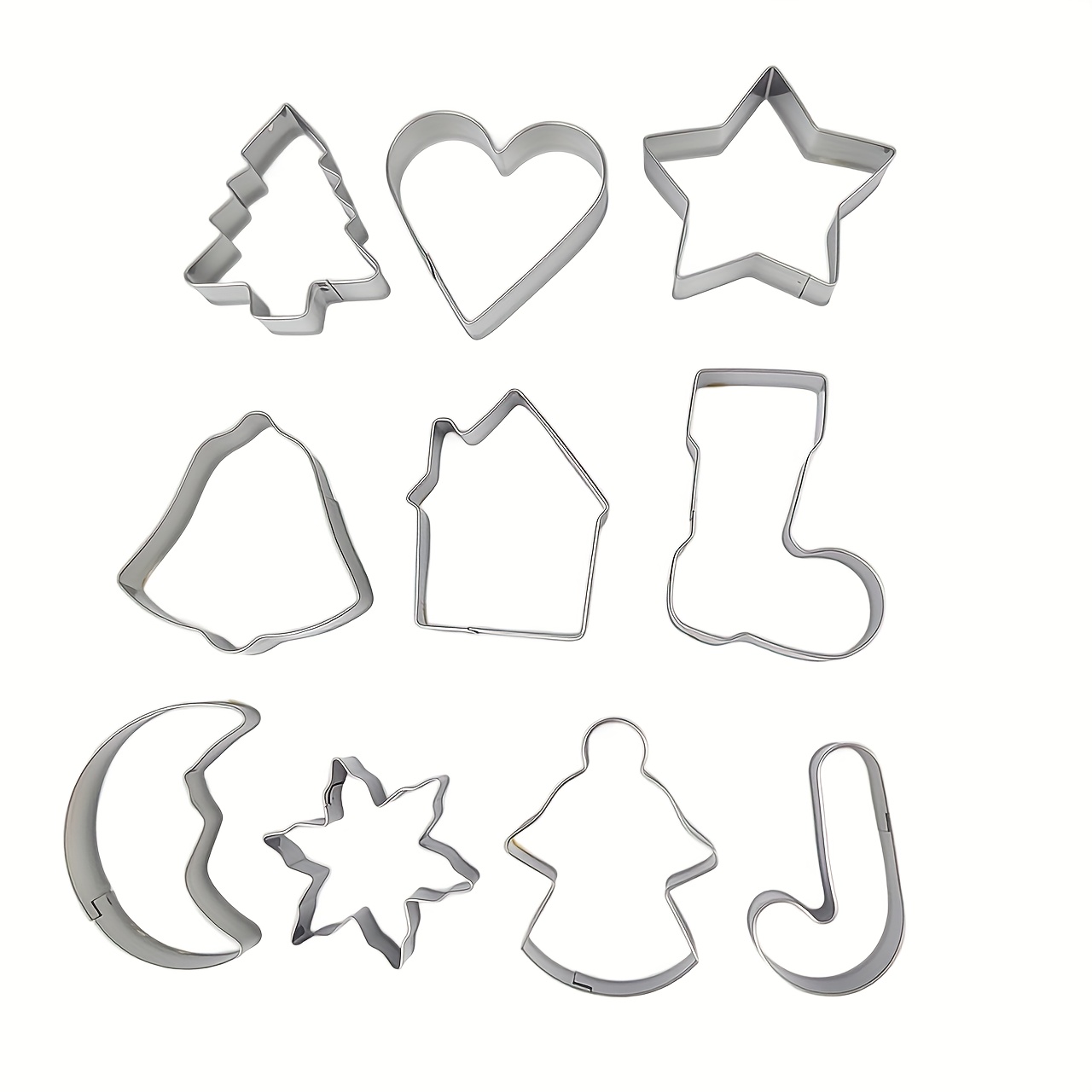 TEMU 10pcs Stainless Steel Christmas Tree, Snowflake And Bell Pattern Cookie Cutters - Holiday Baking Tools, Essential For Festive Biscuits