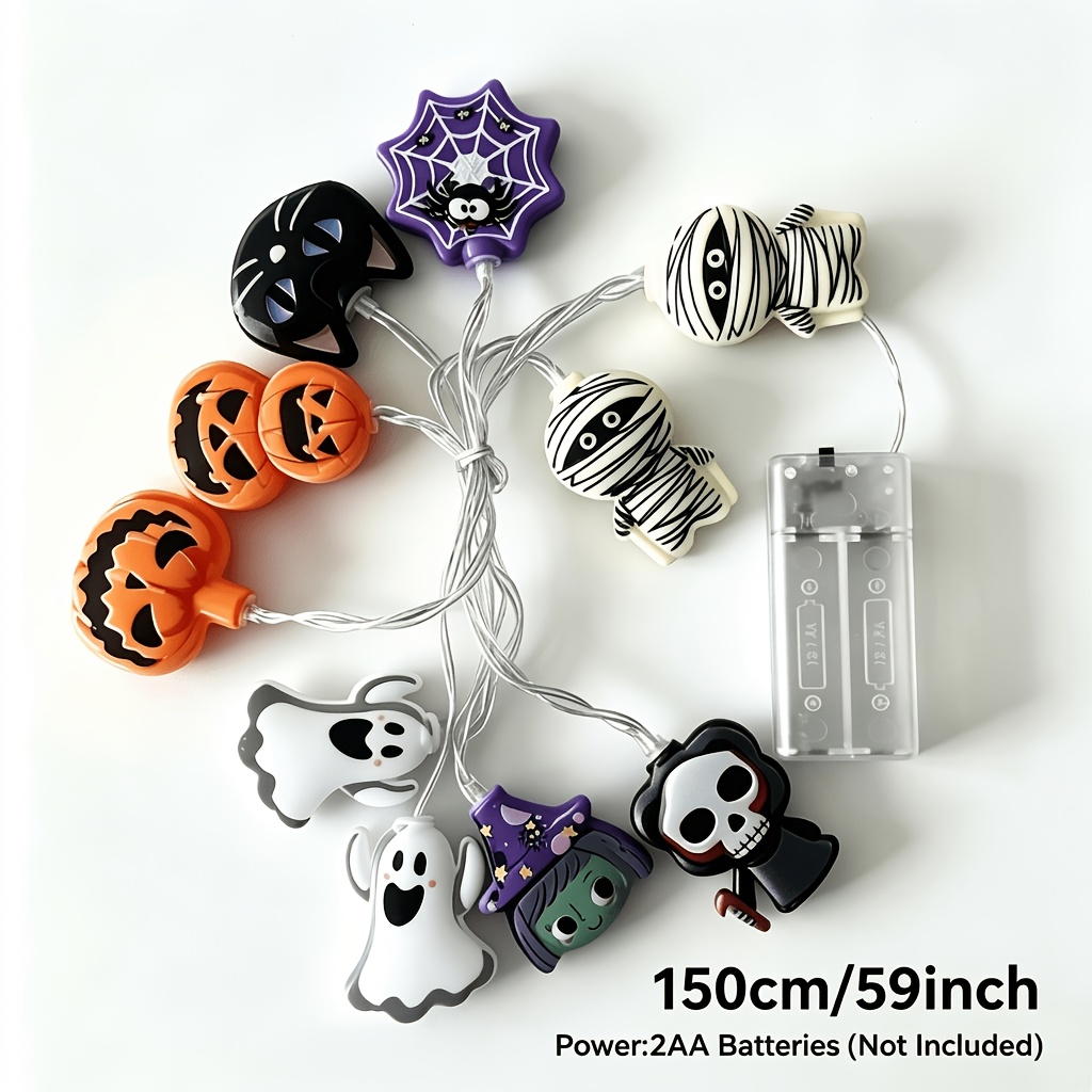 TEMU 1.5m 10led/ 20led Halloween String Lights, Battery Operated Pumpkin Witch Black Cat Fairy Lights, & Flashing Spooky Lights For Halloween Haunted