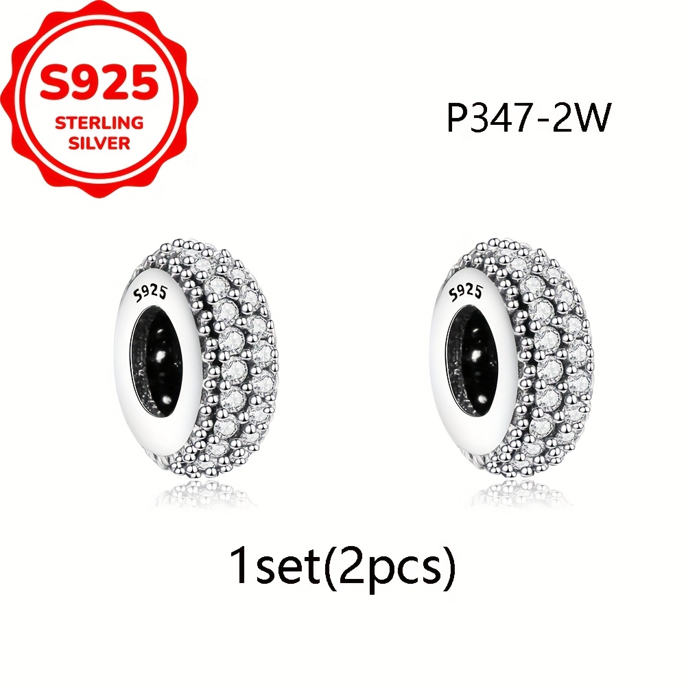 TEMU 1 Set (2 Stück) 925 Silberfarbene Synthetische Zirkon Dekorative Abstandspendel Anhänger Geeignet für Schmuckherstellung Armbänder Oder