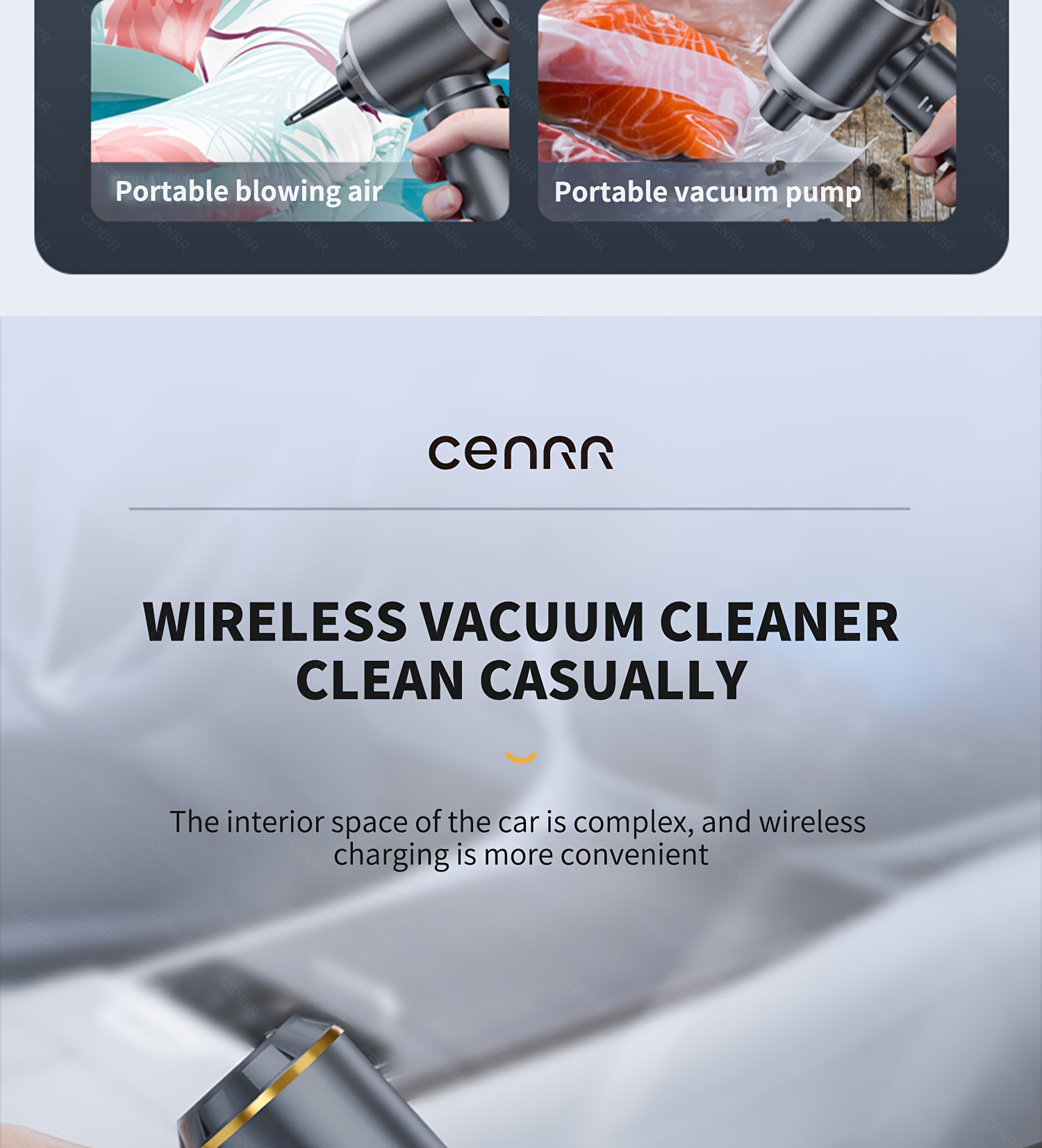 2026 NEW CENRR 16000PA Car Vacuum Cleaner | Portable Handheld Wireless Strong Suction Car Cleaner Cleaning Machine Mini Vacuum Cleaner with USB Charging, ABS Resin Body, Blow and Suction Integrated, 3.38-6.76oz Dust Cup Volume