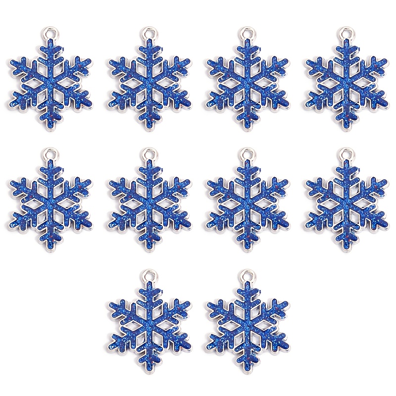TEMU 10pcs Set Of New Christmas Snowflake-shaped Oil Pendants, Holiday Party & Christmas Tree Ornament Diy Alloy Charms - Perfect For Christmas, New