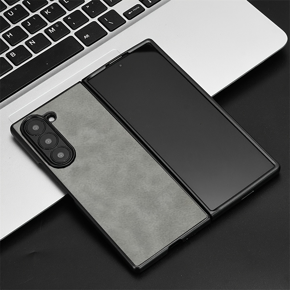 TEMU Phone Case - Retro Solid Color Case For For Galaxy Z Fold 7 6 5 4 3 5g - Luxury Durable Lightweight Faux Leather