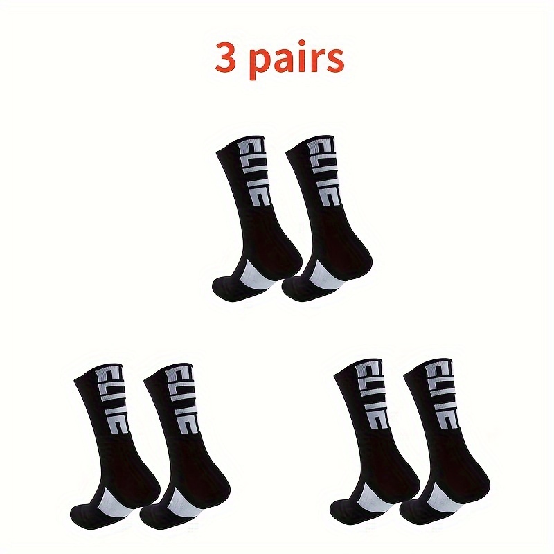 TEMU 6 Pairs Elite High-crew Polyester Tube Socks - Unisex, Breathable, Thick Towel Bottom, Non-slip, Moisture-wicking, Knit Fabric, Alphabet Pattern - Ideal For Cycling, Hiking & Sports