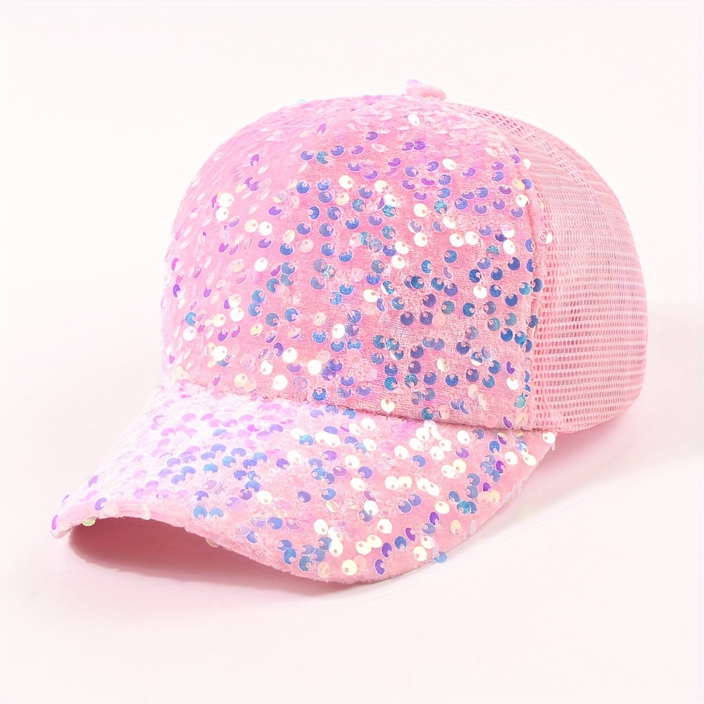 TEMU 1 Women's Fashion Sequined Mesh Baseball Cap Casual Versatile Party Gathering Visor Hat