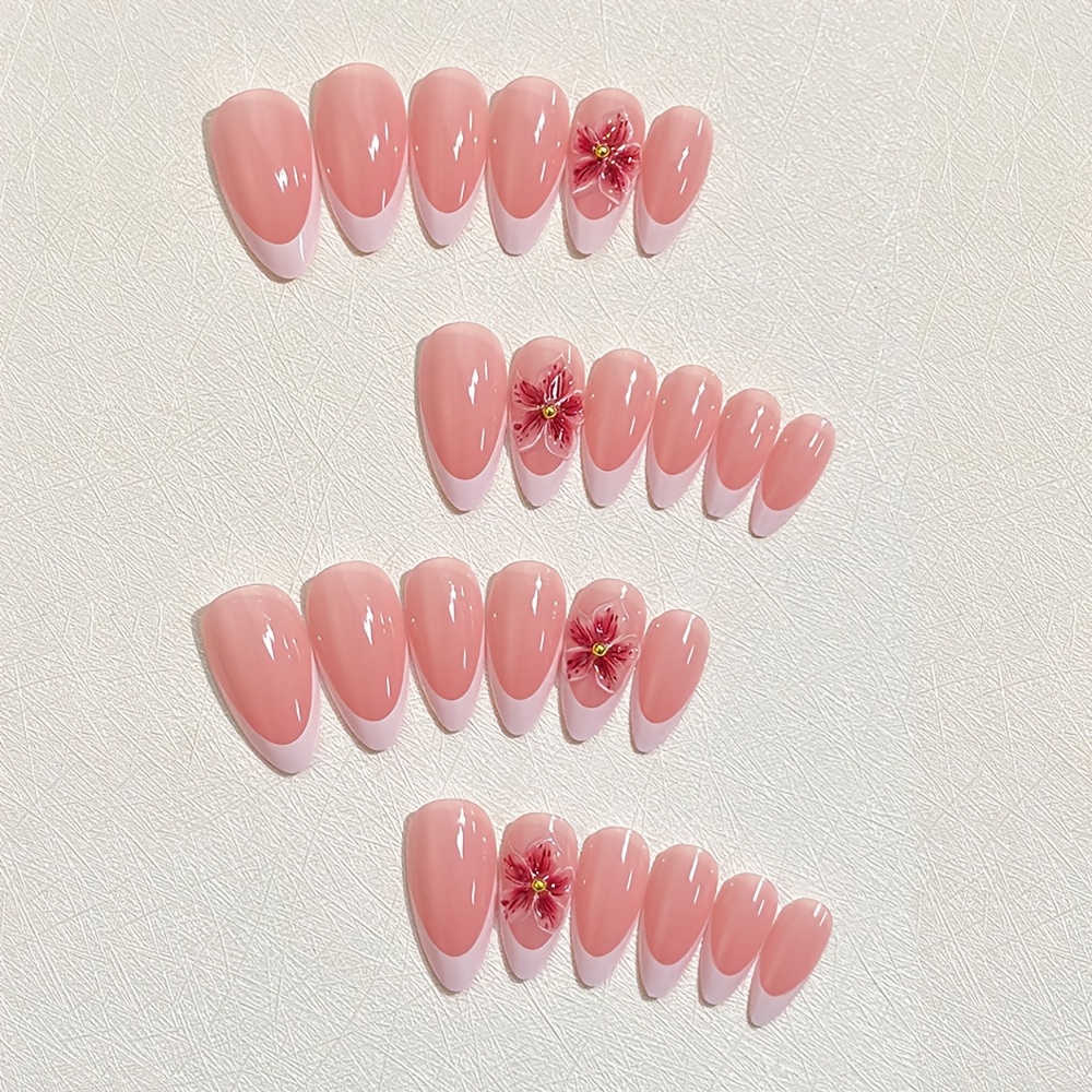 E-shop Verwandeln Sie Ihre Nägel mit 24-tlg. weißen -Press-On-Nägeln mit weißer Basis 3D-Blumendesigns, inklusive Gelkleber Nagelfeile. Verbessern Sie