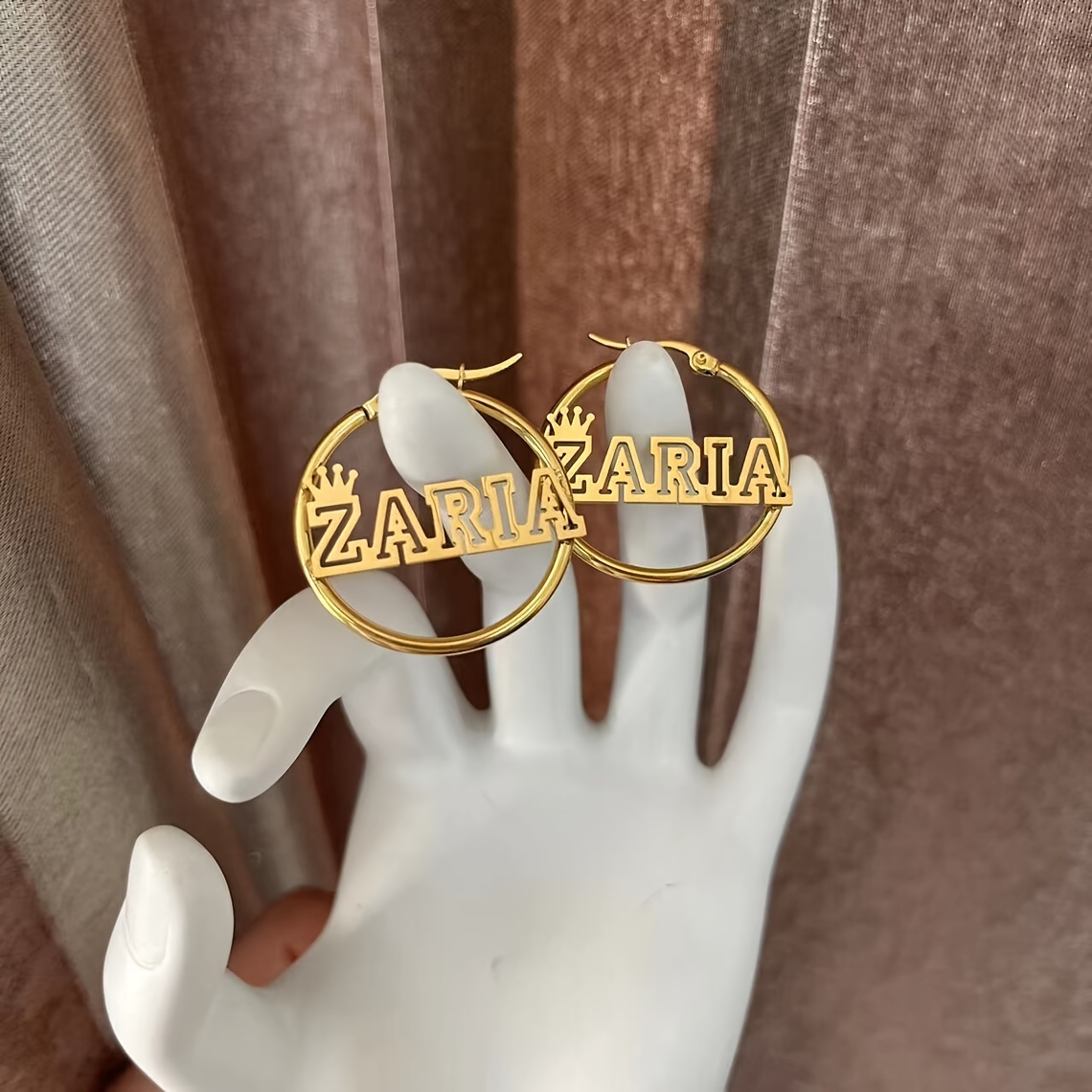 TEMU Custom Crown Name Hoop Earrings For, Personalized Cute Cutout Name Earrings, Stainless Steel 30mm Round Earrings, Jewelry, For Teenager