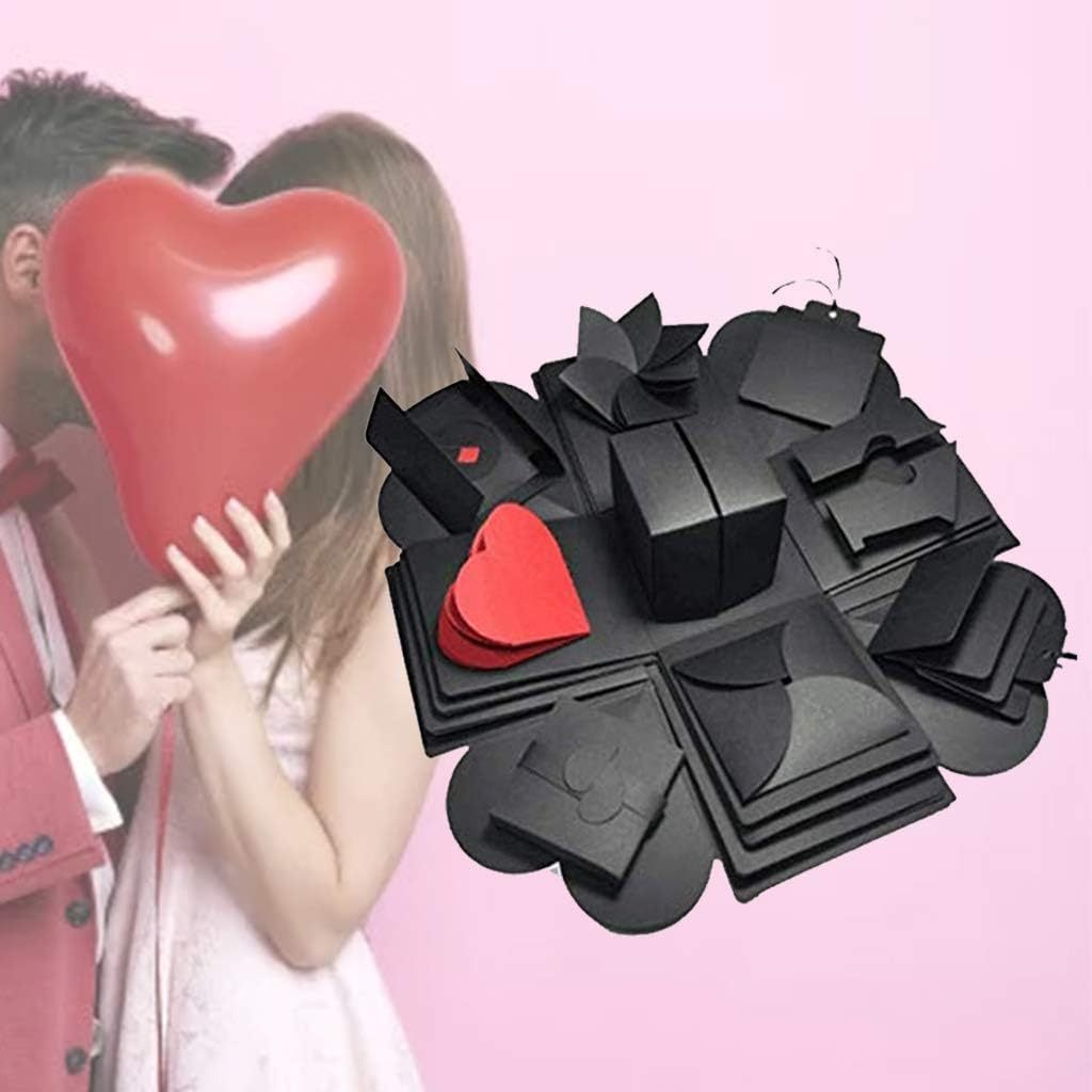 Експлозивна Кутия с Изненада за Фотоалбум, DIY Подарък, Скрапбук за Любовни Спомени, Подходящ за Рожден Ден, Годишнина, Сватба, Коледа или Валентин – Черно