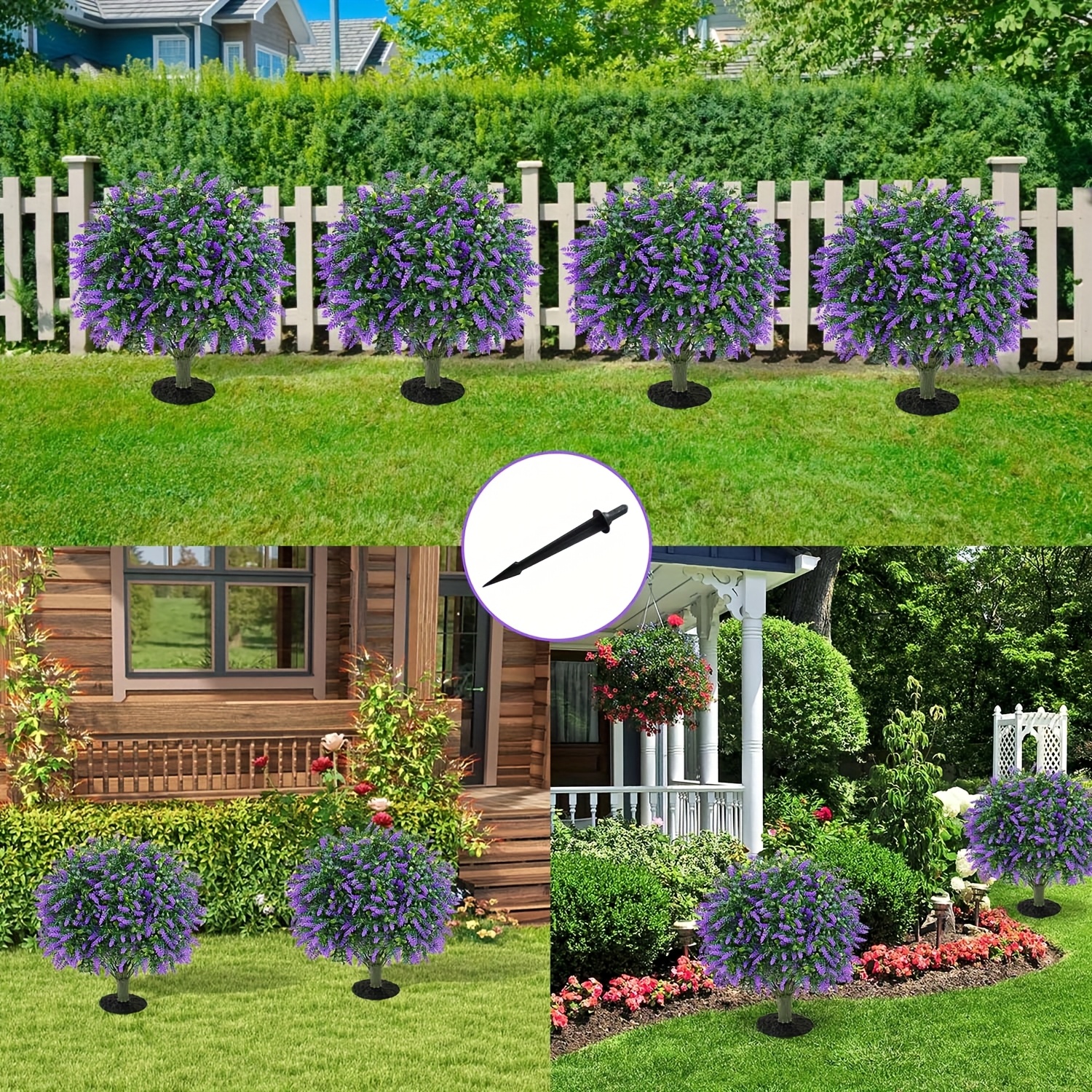 2 pack artificial boxwood topiary ball with lavender set of 2 artificial shrub bushes with ground spike     for porch artificial plants for outdoor planters indoor Product details 4