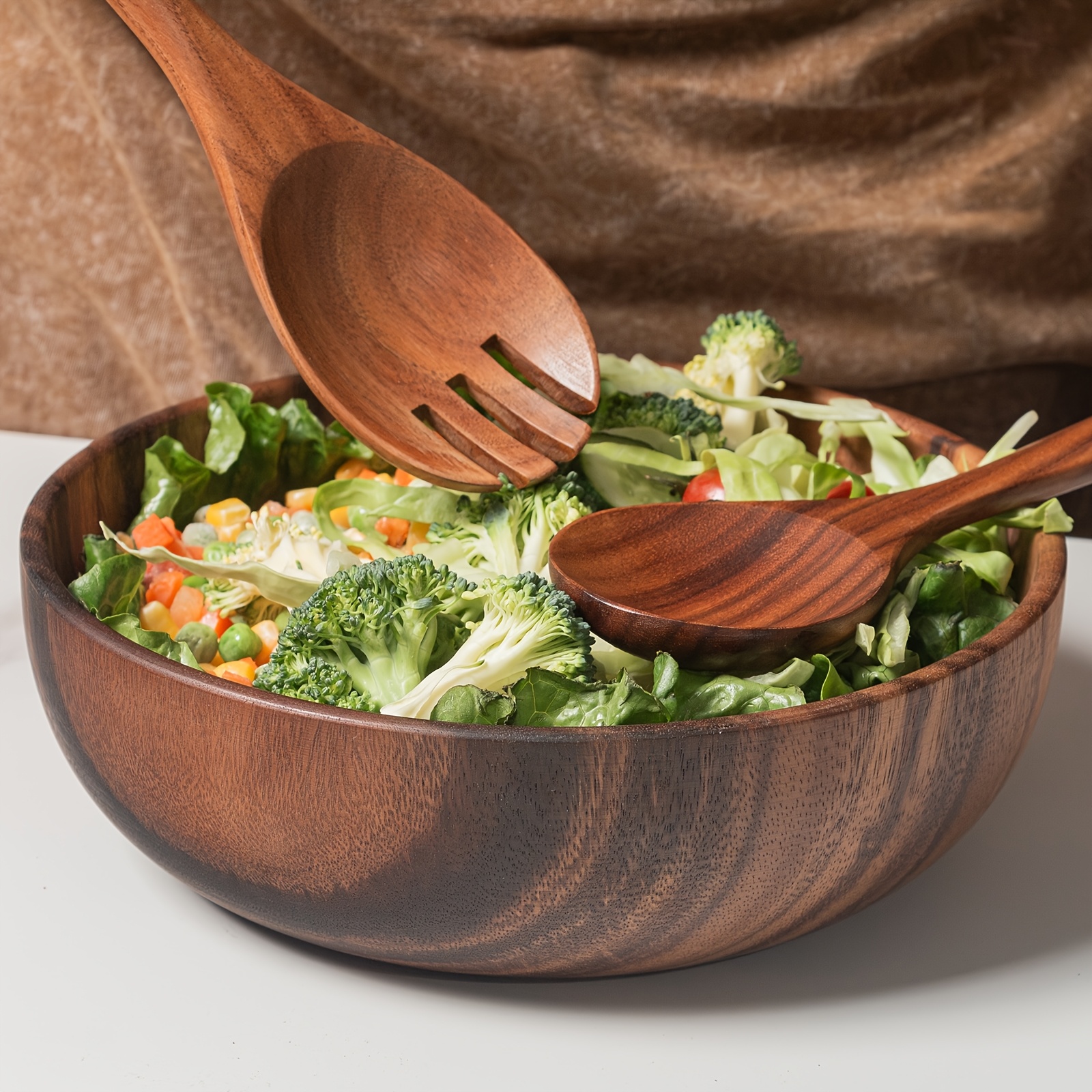 3pcs set salad bowl 45 inch acacia wooden salad bowl set Temu