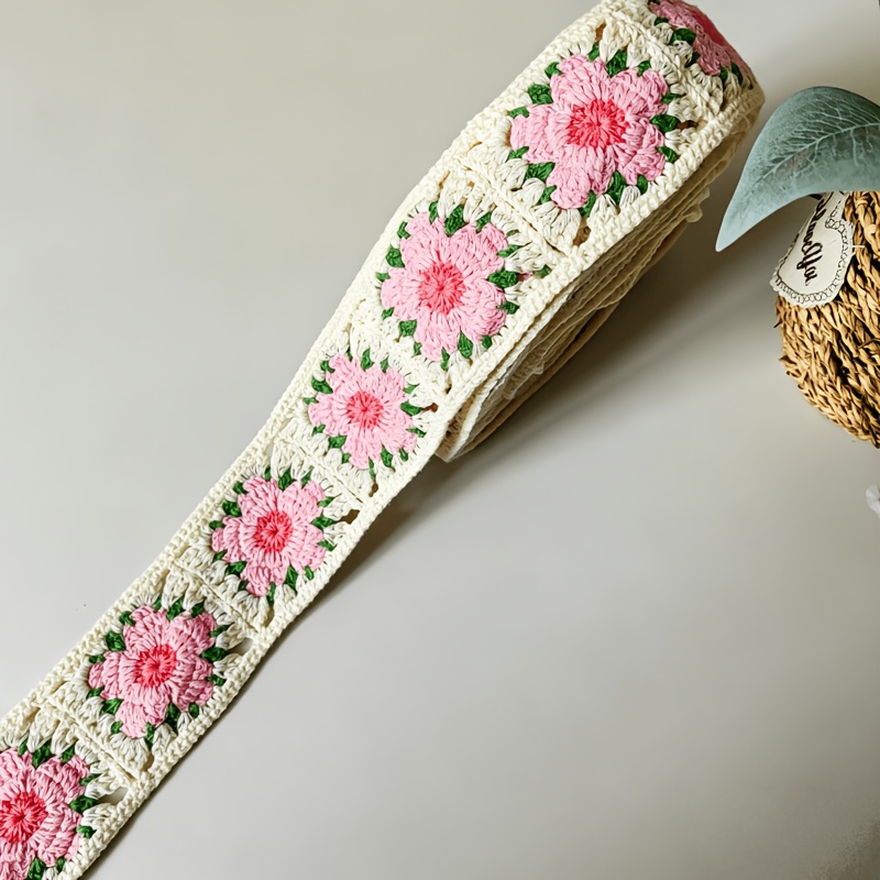 TEMU Encaje de rombos estilo vintage extragrande de 6.51 cm, encaje floral rosa a croché a con calados, para cuellos de vestido, accesorios para el