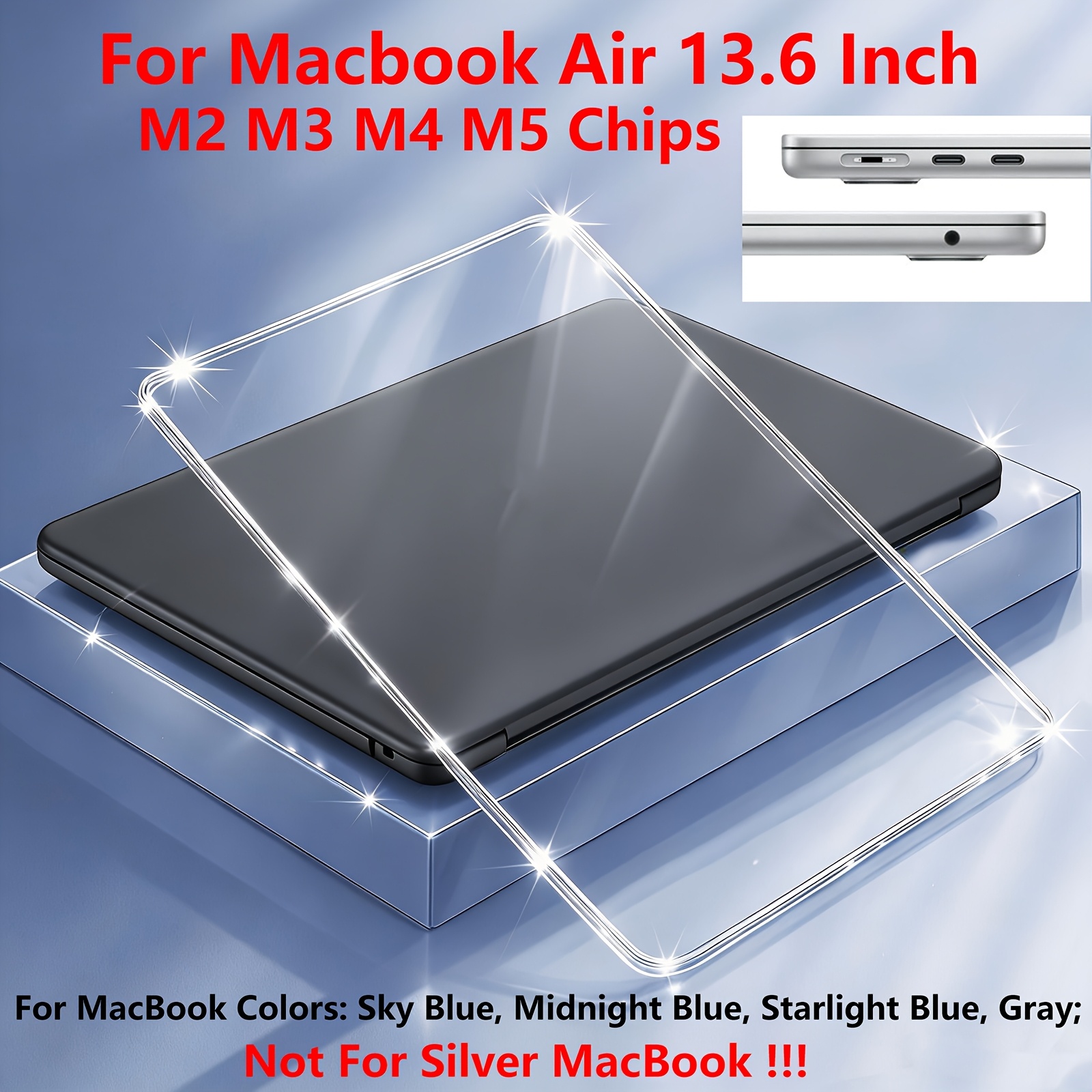 TEMU Étui Compatible avec pour 13 Pouces Étui M5 2026 M4 2025 M3 M2 2024-2022 A3449 A3240 A3113 A2681, Coque Rigide pour 13.6 Pouces, Transparent