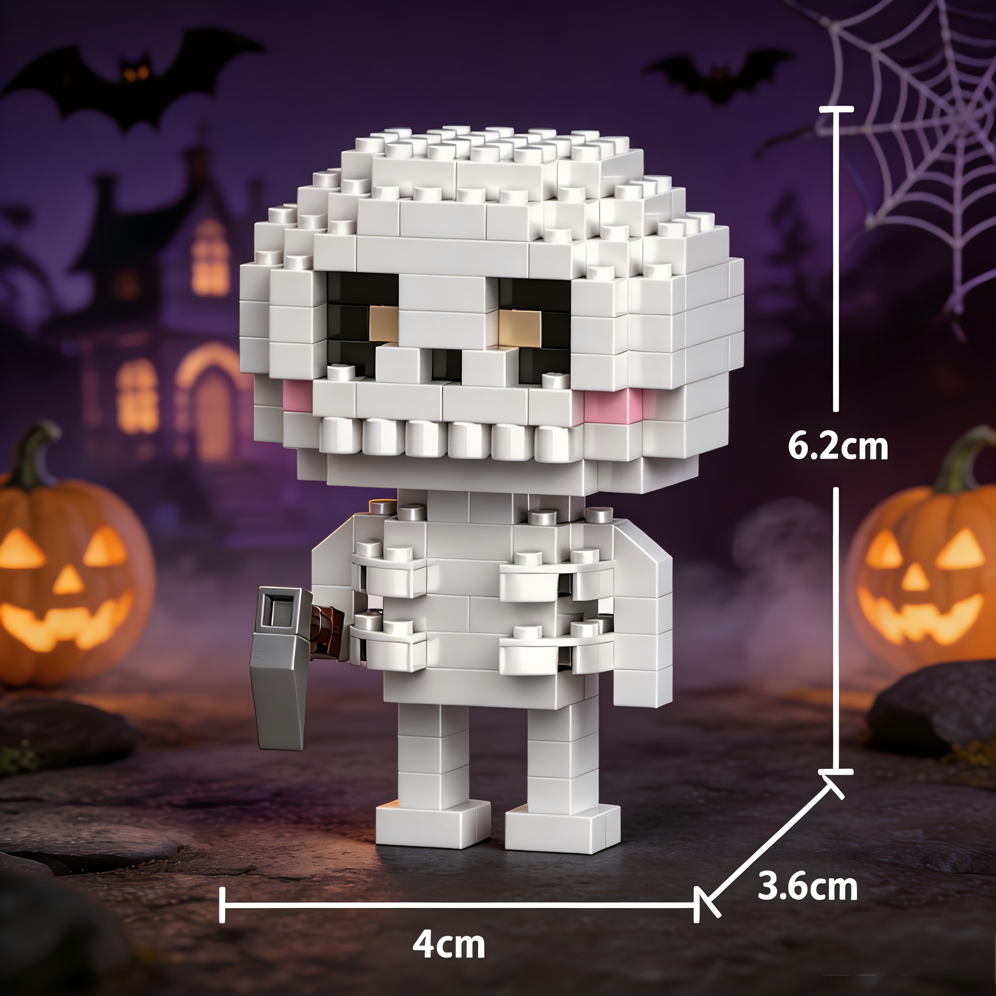 TEMU Halloween Series Building Block Set, Skeleton For Man, Vampire, Black Cat, Clown, Pumpkin Spirit, Vampire Castle Assembly Toy, Halloween Series