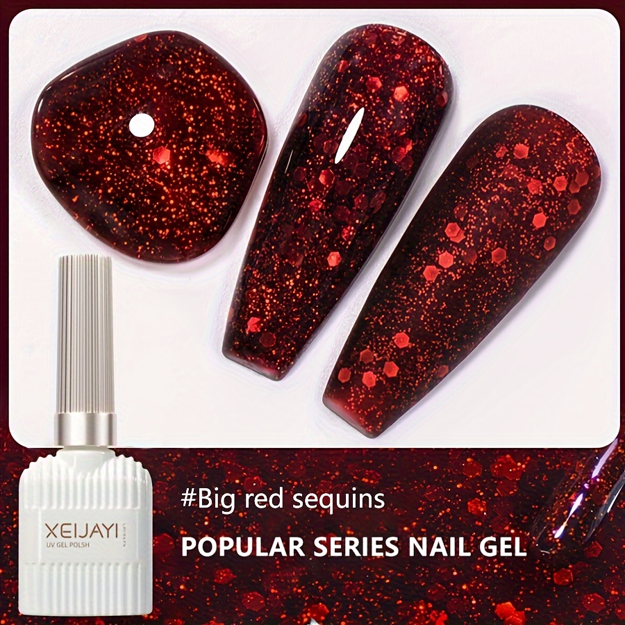 1pc Red Glitter Autumn Hot Pink Glitter Gel Nail Polish - Soak Off Led Nails For Manicure With Shimmering Shine For Ramadan