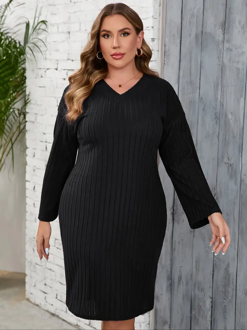 winter dresses plus size SHEIN BAE Plus Size Women Long Sleeve Mini Dress, Autumn/Winter