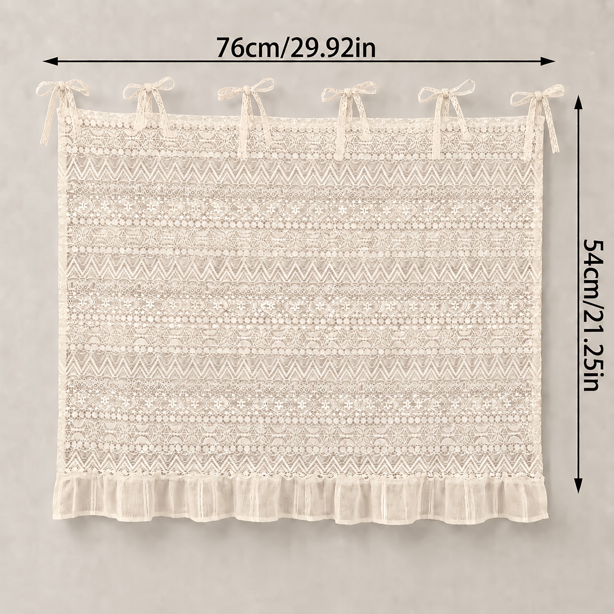 TEMU 1pc Lace Oven Dress-style Coffee Curtain, Beige Satin Ribbon Tapered Scalloped Hem Half-window Sheer Floral Short Curtain, Suitable For Kitchen