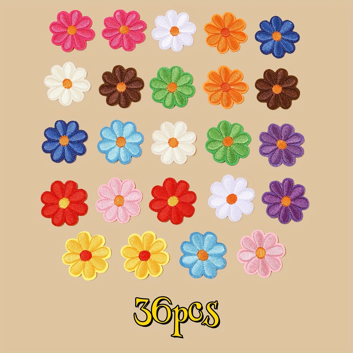 Image of 36pcs Colorful Floral Embroidery Patches: Add Unique Charm To Your Projects - Beautiful Embroidery Appliques: Enhance With Fashionable Embellishments, Durable Decoration For Your Items