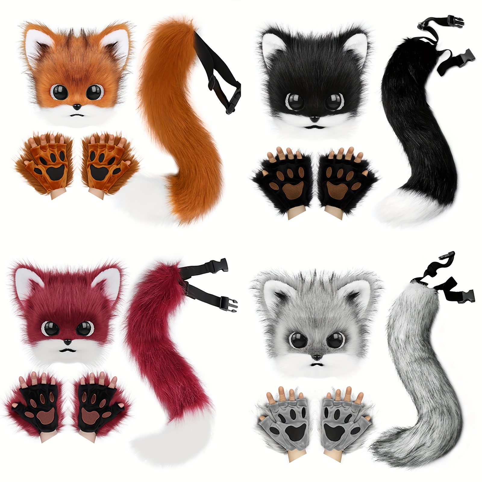 set costumi gatto in peluche sintetico copriorecchie guanti Temu