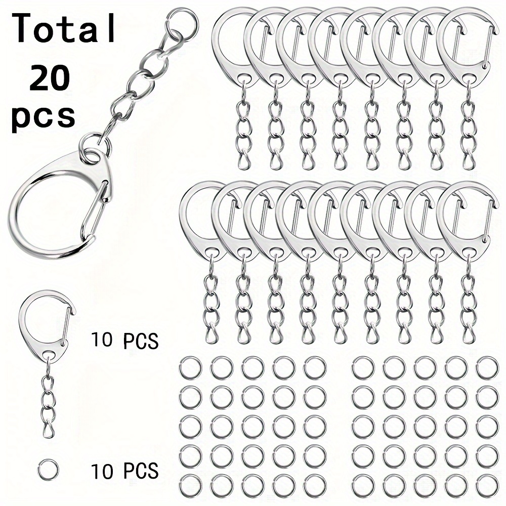 Image of 20/40/60/90/120pcs Alloy Spring Clasps With Four-section Chain Hooks, Including Open Jump Rings, Craft Making Supplies, Diy Keychain Pendant Making, Craft And Sewing Accessories, Summer Party Gifts