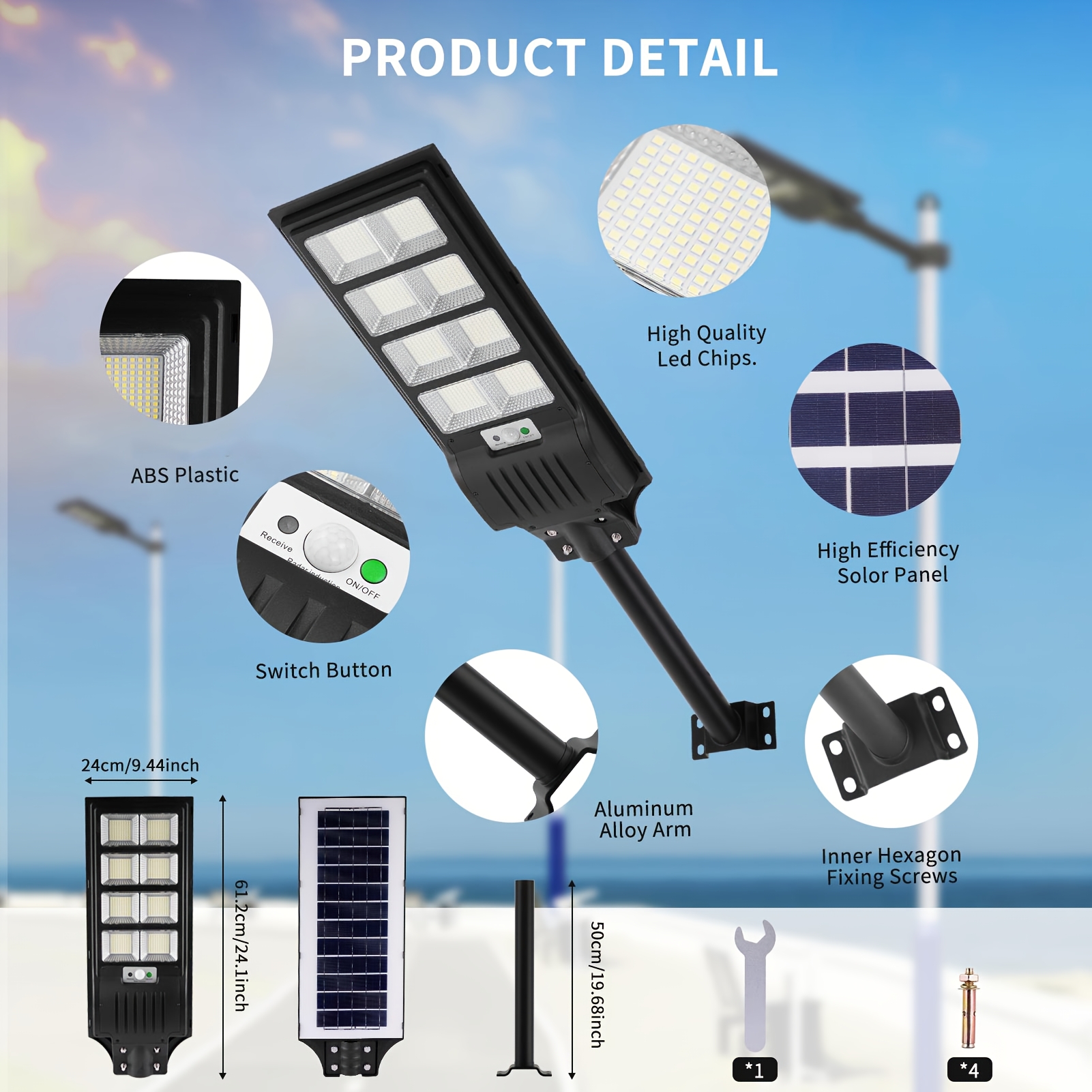 Led Solar Street Light, Solar Street Light With Motion Sensor, 6500k Cool White Light, Output, Built-in 10000mah High-capacity Battery, Suitable For Lighting