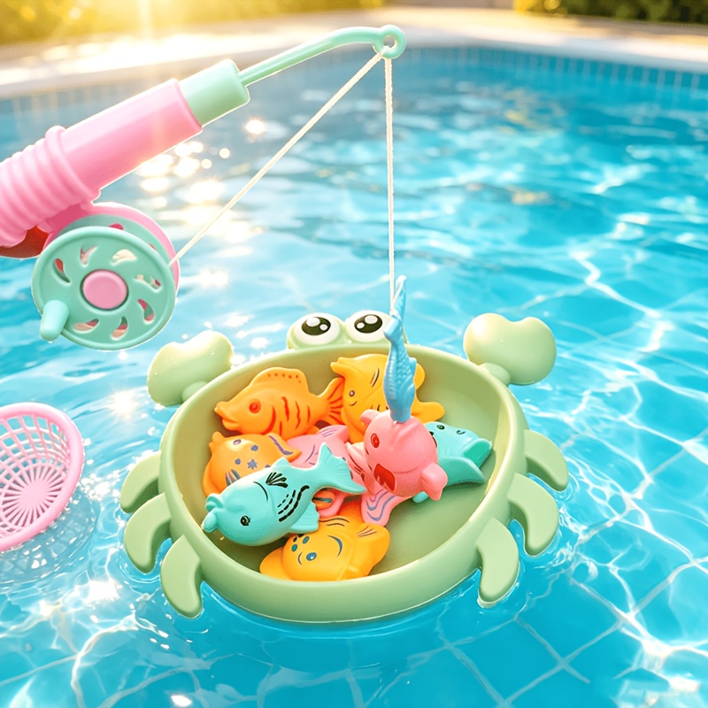 kids summer   magnetic toy set 2 colors   orange and green   8pcs small fish crab shell fishing rod and net   gift for young   cultivating     and manual  