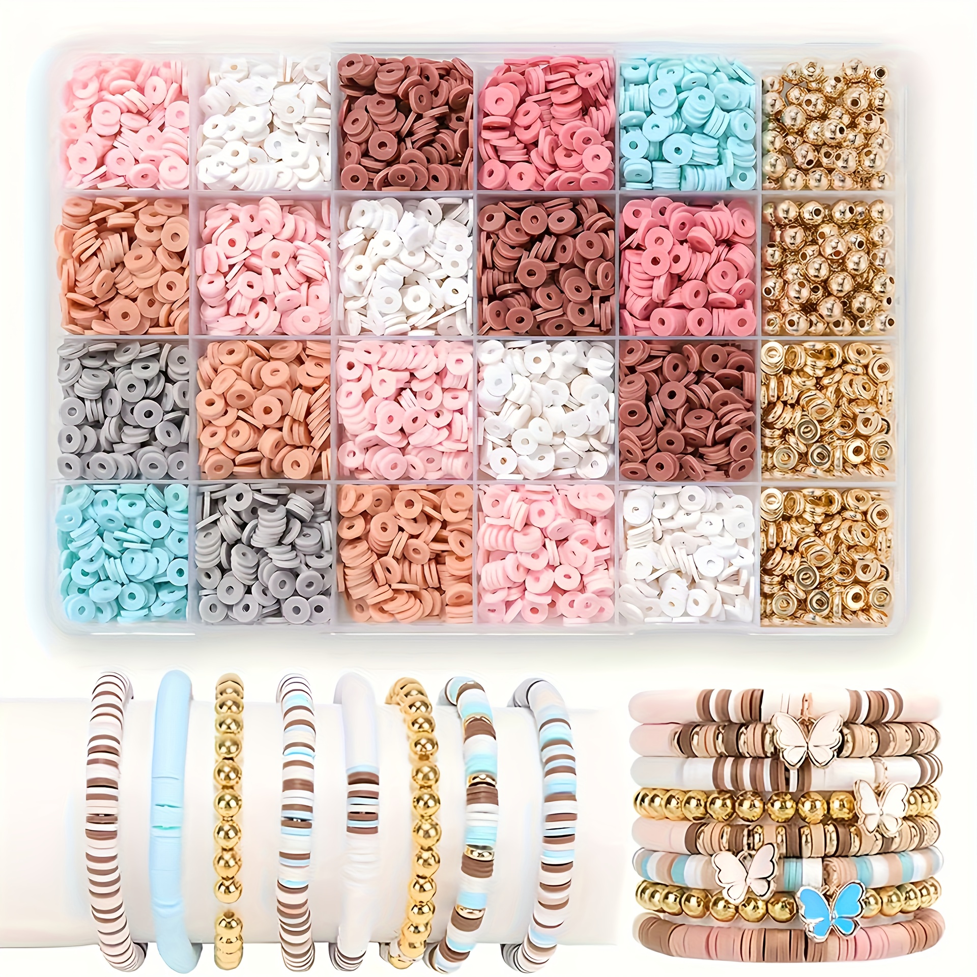 TEMU 4000pcs Multicolor Polymer Clay Flat Bead Kit - 6mm Flat Round Polymer Clay Beads, Assorted Colors For Diy Beading, Suitable For Making