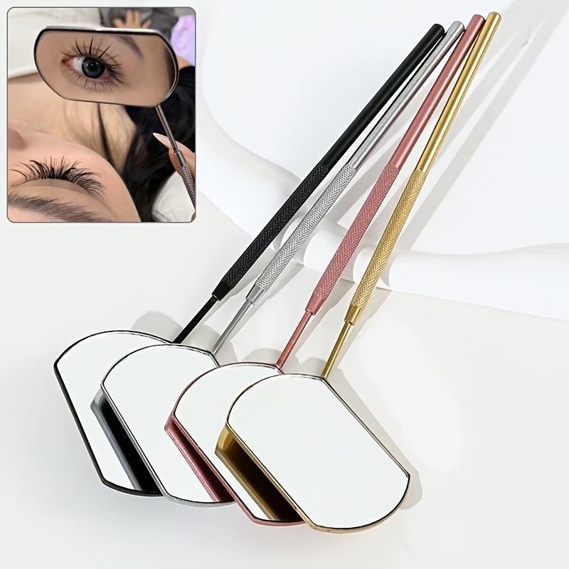 TEMU 4pcs Large Mirror Eyelash Examination Mirror With Anti-slip Handle, , High-definition Non-reflective, For Professional Lash Studio And Portable