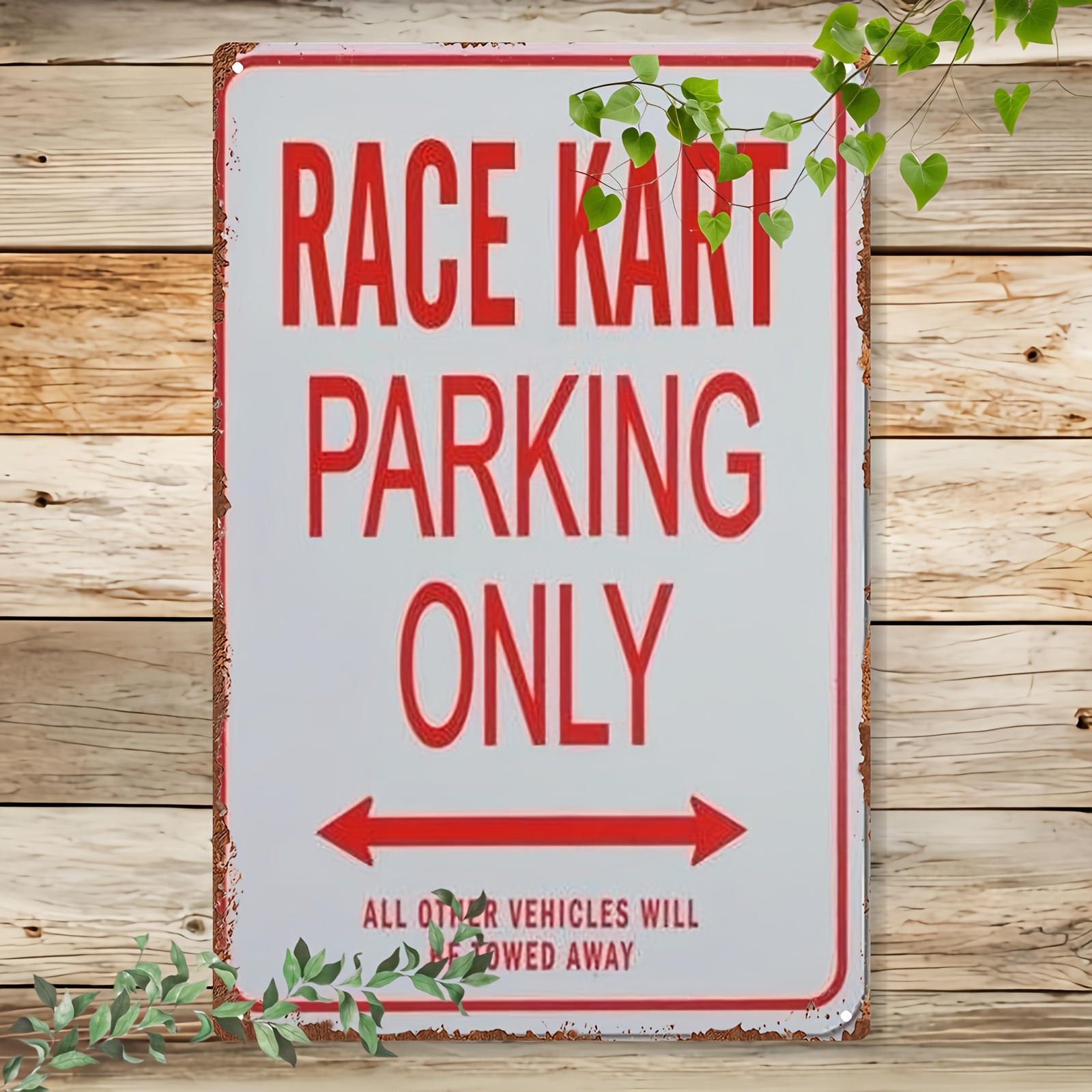 TEMU 2d Flat, 1pc Heavy-duty Race Kart Parking Only Sign - Red/white Metal Decoration With Arrow - Weatherproof Racing Track, Garage, Driveway, For