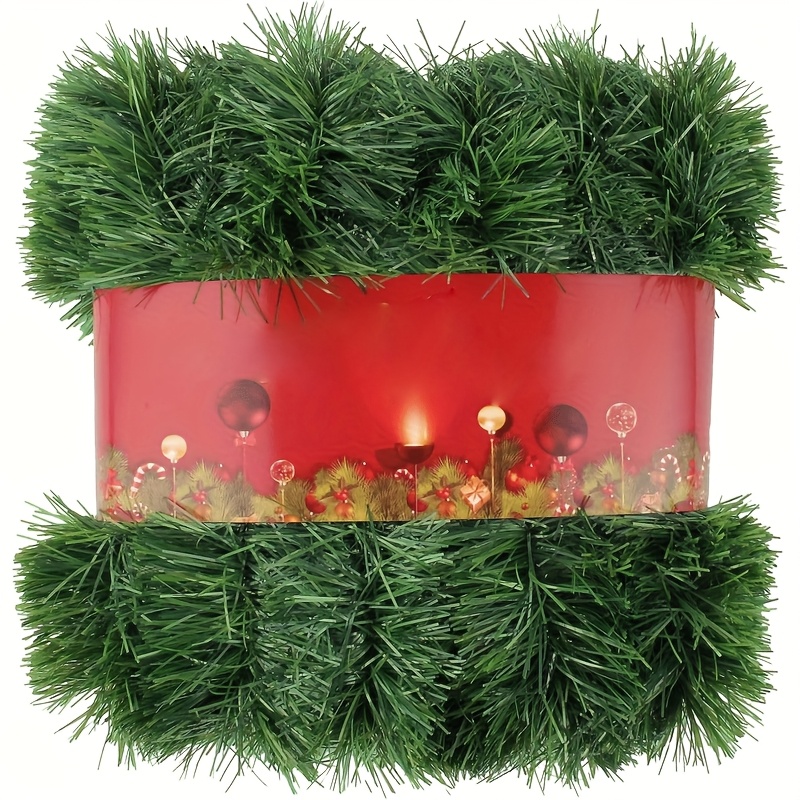 Image of 50ft Green Christmas Garland Decorations, Christmas Artificial Pine Greenery Garland Indoor Decor, Straight Faux Pvc Soft Garland For Stairs Railing Fireplace Window Mantle Home Party Decor