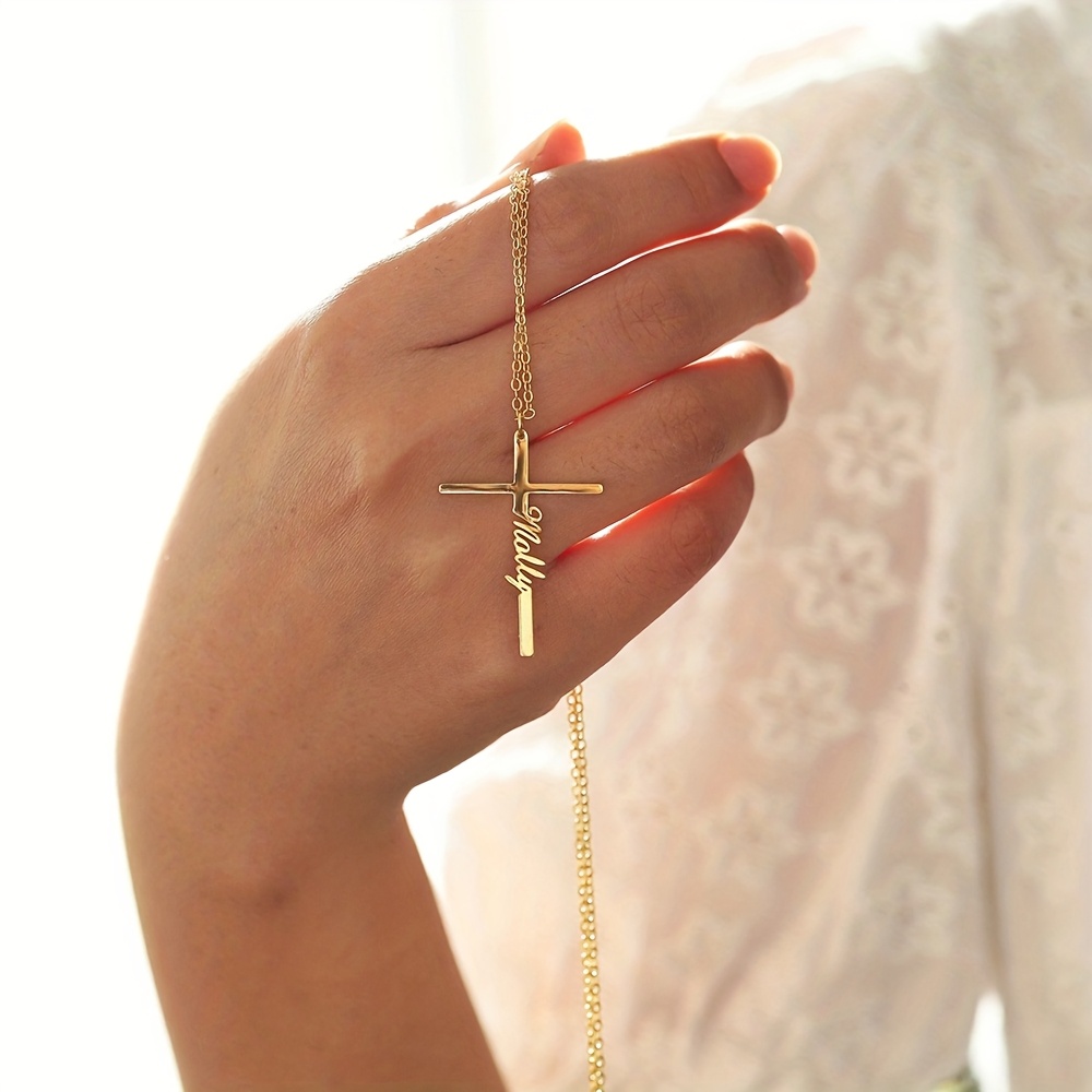 Women's Personalized 18K Gold Plated Cross Name Pendant Necklace