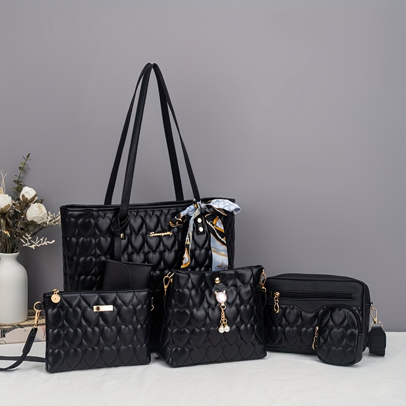 Stylish And Trendy Heart-Shaped Flower Tote Bag Set of Six