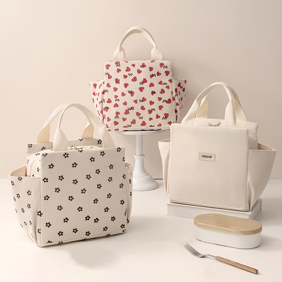 VelChic Lunch Bag For Women, Cute Corduroy Adult Insulated Lunch Box