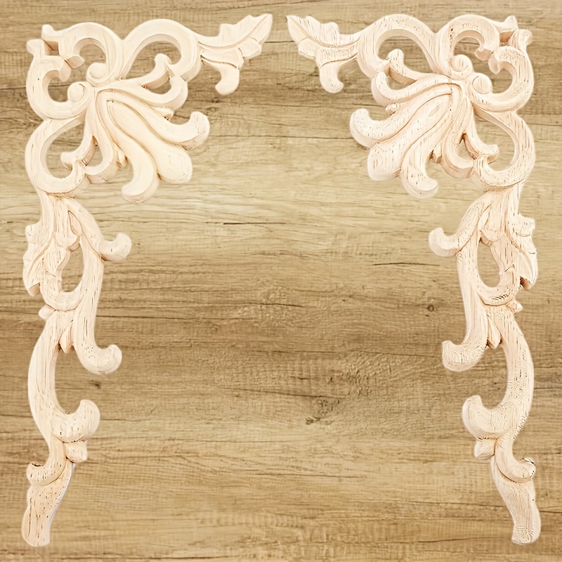 

2pcs/set Wood Carved Onlays, 20x10cm/7.87"x3.94", Left&right Decorated Furniture Appliques, Wooden Carving Corner Decals For Cabinet Drawer Cupboard Dresser Mirror Door Wall Bed Diy Projects