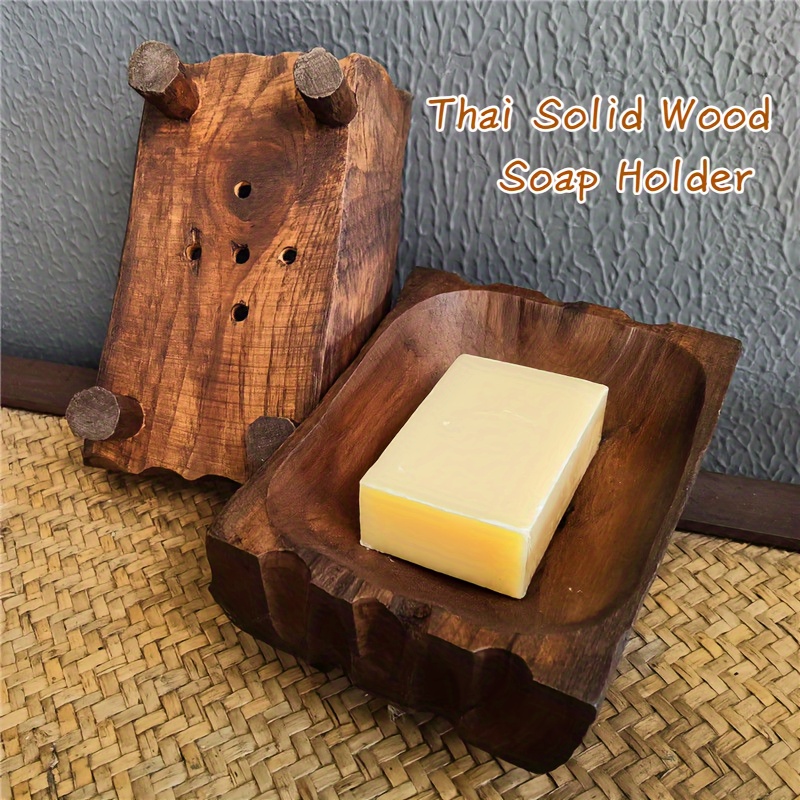 

1pc, Teak Soap Dish, Handcrafted Solid Wood Soap Box, Wooden Draining Soap Holder, Soap Tray, Bathroom Decoration Soap Sponge Holder
