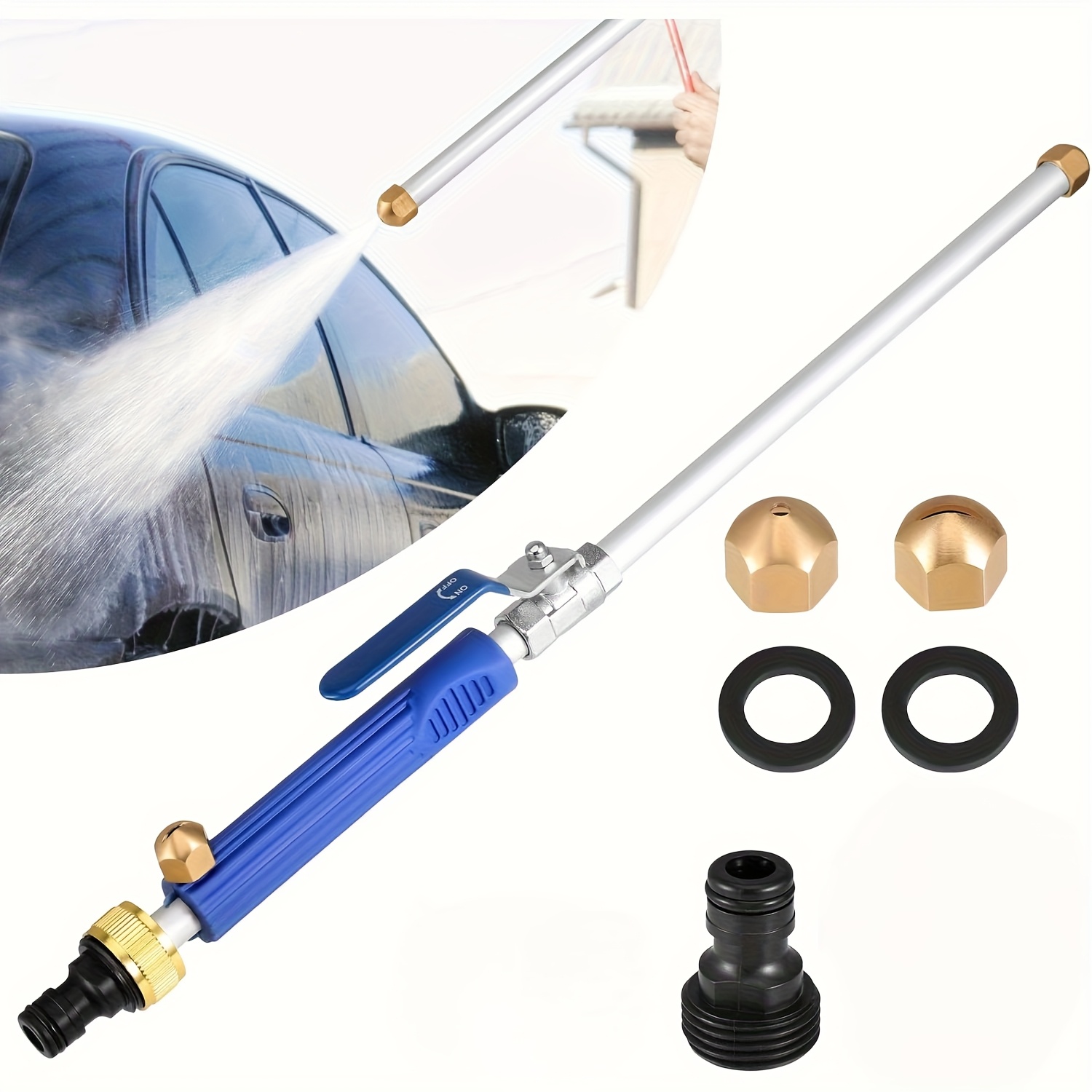 1set portable deep pressure washer high pressure hose nozzle attachment with 3 interchangeable spray for car garden outdoor cleaning durable metal construction garden hose accessory versatile metallic watering tool