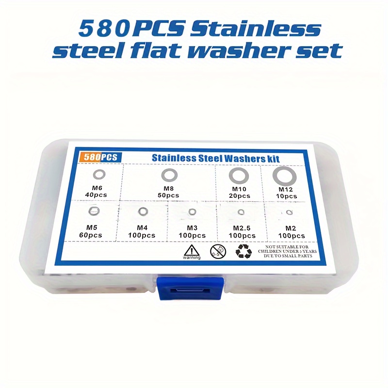 

580pcs Stainless Washer, Suitable For Factory Repair, Kitchens, Shops, And Outdoor Construction