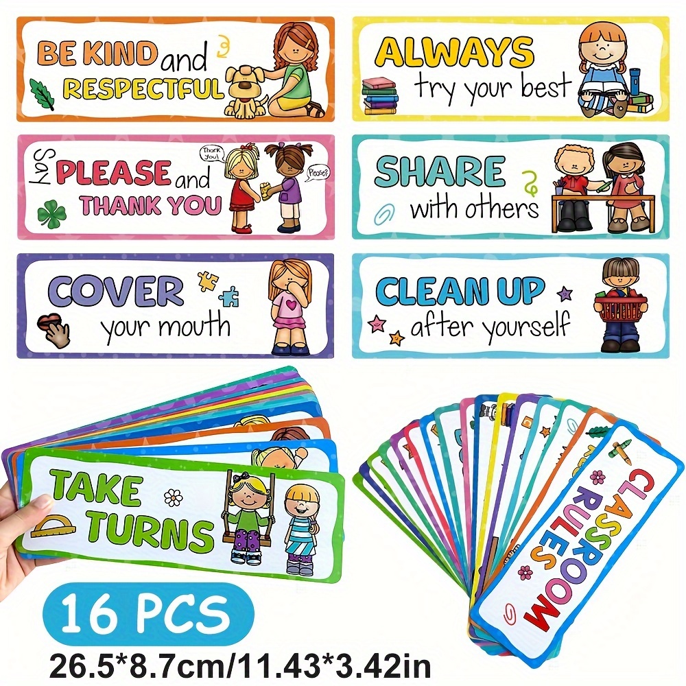 

Lachilly 16-piece Classroom Rules Posters Set - & Good Habits Signs For Teachers, Educational Wall Decor For Students Ages 6-12