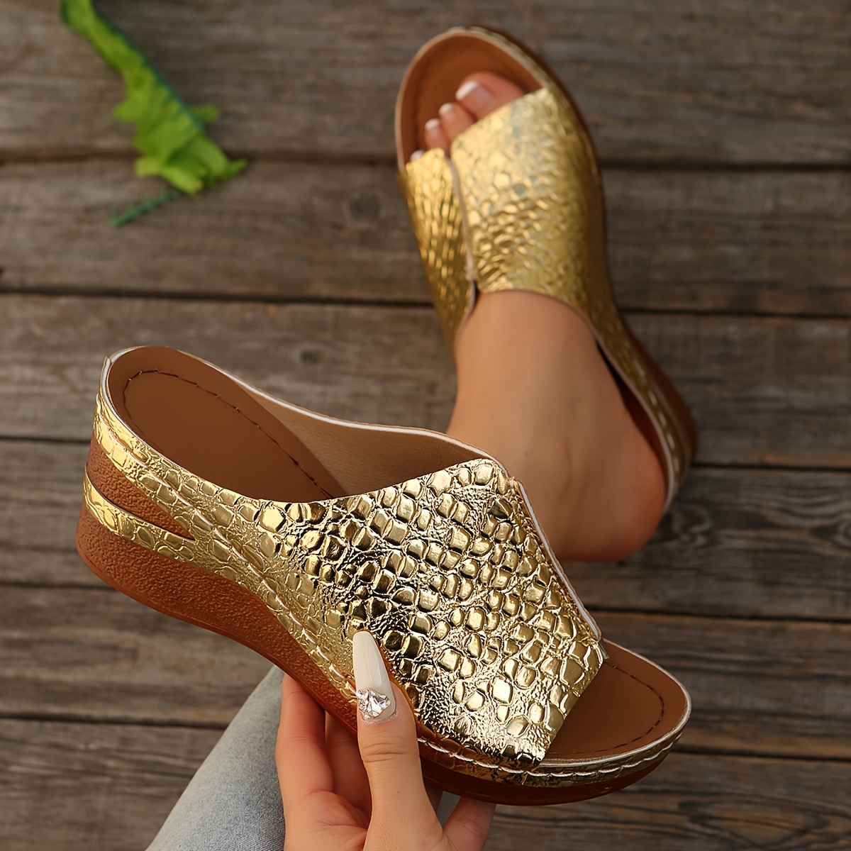 golden sandals for women sold on Temu United States