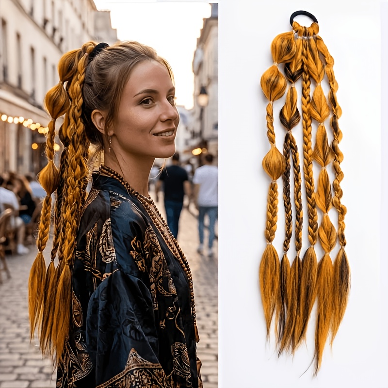 TEMU Extensions de cheveux queue de cheval à bulles dégradées de 55,88 cm, de cheveux tressées à en fibre synthétique, postiches de style Y2K pour